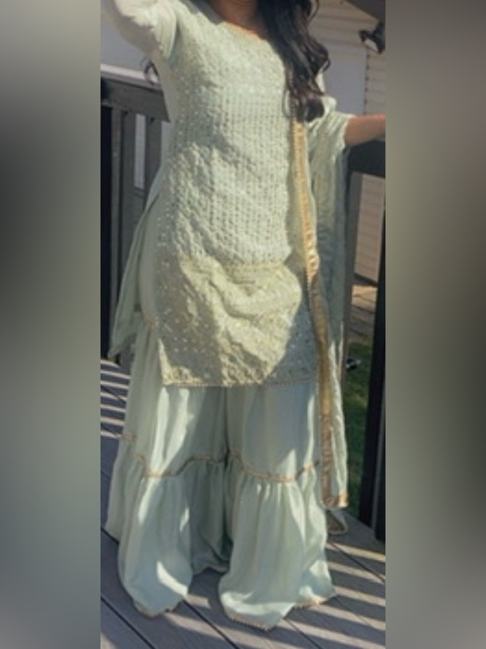 Indian Pakistani Women’s 3-Piece Light Mint Tiered Sharara